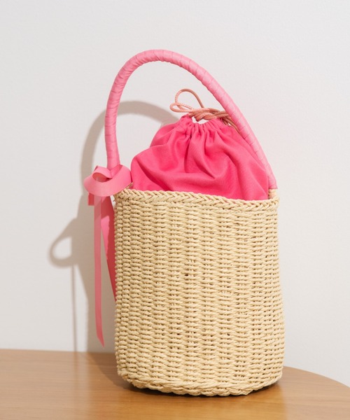 MERLOT（メルロー）の「リボンかごバッグ（かごバッグ・レディース・ホワイト/ブラック/ピンク・FREE）」の10枚目の写真