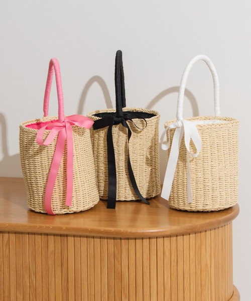 MERLOT（メルロー）の「リボンかごバッグ（かごバッグ・レディース・ホワイト/ブラック/ピンク・FREE）」の13枚目の写真