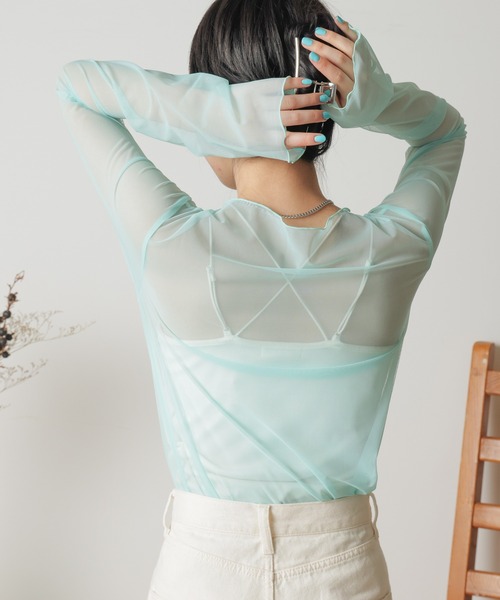 WEGO（ウィゴー）の「WEGO/ワイドスリーブシアーロンT（Tシャツ/カットソー・レディース・サックスブルー/ライム/その他1・FREE）」の3枚目の写真