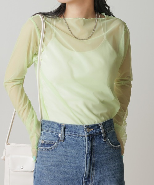 WEGO（ウィゴー）の「WEGO/ワイドスリーブシアーロンT（Tシャツ/カットソー・レディース・サックスブルー/ライム/その他1・FREE）」の2枚目の写真