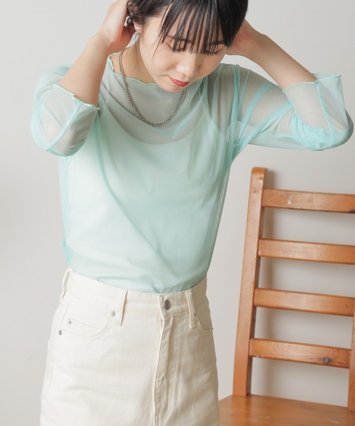 WEGO（ウィゴー）の「WEGO/ワイドスリーブシアーロンT（Tシャツ/カットソー・レディース・サックスブルー/ライム/その他1・FREE）」の9枚目の写真