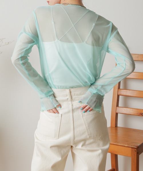 WEGO（ウィゴー）の「WEGO/ワイドスリーブシアーロンT（Tシャツ/カットソー・レディース・サックスブルー/ライム/その他1・FREE）」の10枚目の写真