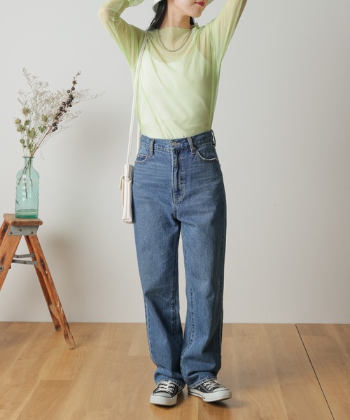 WEGO（ウィゴー）の「WEGO/ワイドスリーブシアーロンT（Tシャツ/カットソー・レディース・サックスブルー/ライム/その他1・FREE）」の4枚目の写真