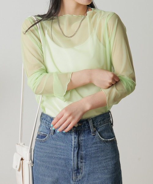 WEGO（ウィゴー）の「WEGO/ワイドスリーブシアーロンT（Tシャツ/カットソー・レディース・サックスブルー/ライム/その他1・FREE）」の5枚目の写真