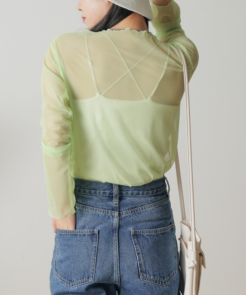 WEGO（ウィゴー）の「WEGO/ワイドスリーブシアーロンT（Tシャツ/カットソー・レディース・サックスブルー/ライム/その他1・FREE）」の6枚目の写真