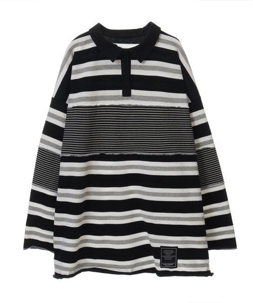 Candy Stripper(キャンディストリッパー)の「CND JUMBLE BORDER POLO トップス(ポロシャツ・レディース・ブラック/ネイビー/ブルー・2)」の2枚目の写真