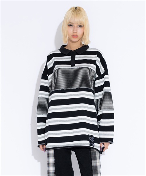 Candy Stripper(キャンディストリッパー)の「CND JUMBLE BORDER POLO トップス(ポロシャツ・レディース・ブラック/ネイビー/ブルー・2)」の15枚目の写真