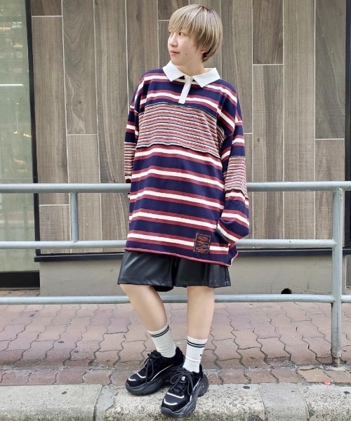 Candy Stripper(キャンディストリッパー)の「CND JUMBLE BORDER POLO トップス(ポロシャツ・レディース・ブラック/ネイビー/ブルー・2)」の21枚目の写真