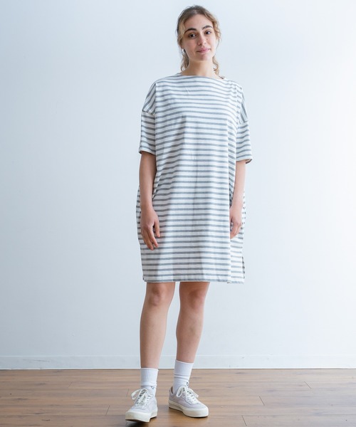 A.U.G. relaxing(オーグリラクシング)の「A.U.G. relaxing ポート N ワイド ミディ Tシャツ (MADE IN JAPAN)(Tシャツ/カットソー・レディース・ホワイト/ホワイト×グレー/ホワイト×ブラウン/ホワイト×ブルー/ホワイト×ブラック/ブラック・FREE)」の15枚目の写真