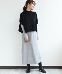 ケーブルTOPS+リブニットワンピースSET