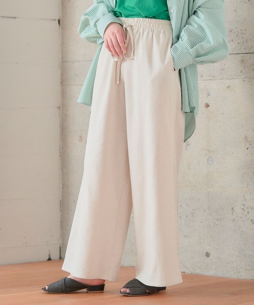 anown（アノン）の「コットンリネンワイドパンツ（その他パンツ・レディース・ブラック/ナチュラル・M）」の2枚目の写真