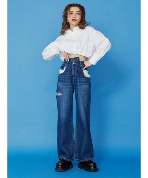 EVRIS（エヴリス）の「リメイクサイドスラッシュワイドデニムパンツ（デニムパンツ・レディース・ライトブルー/インディゴブルー・SMALL/MEDIUM）」の3枚目の写真