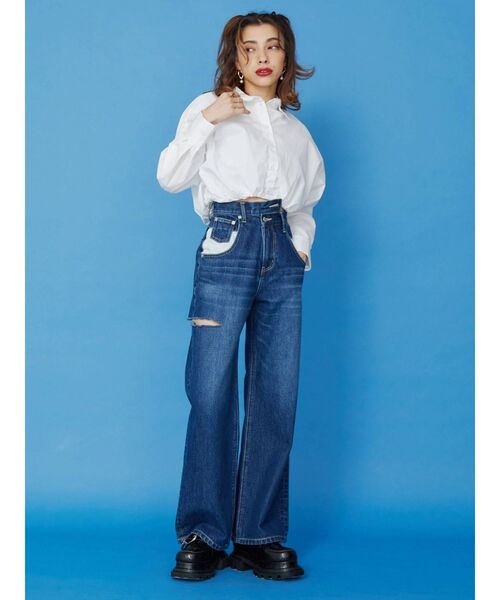 EVRIS（エヴリス）の「リメイクサイドスラッシュワイドデニムパンツ（デニムパンツ・レディース・ライトブルー/インディゴブルー・SMALL/MEDIUM）」の18枚目の写真