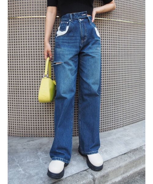 EVRIS（エヴリス）の「リメイクサイドスラッシュワイドデニムパンツ（デニムパンツ・レディース・ライトブルー/インディゴブルー・SMALL/MEDIUM）」の17枚目の写真