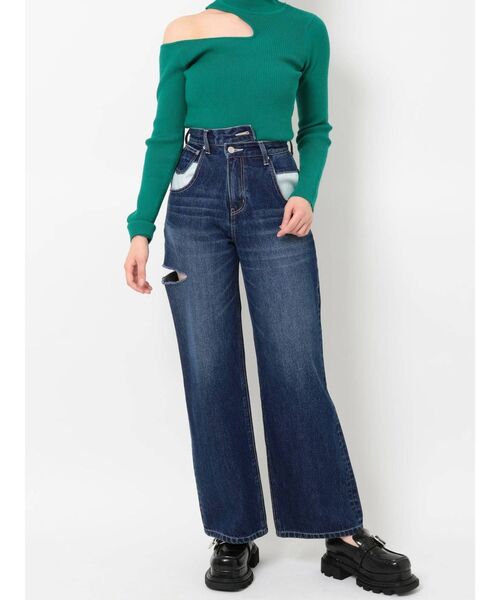 EVRIS（エヴリス）の「リメイクサイドスラッシュワイドデニムパンツ（デニムパンツ・レディース・ライトブルー/インディゴブルー・SMALL/MEDIUM）」の7枚目の写真