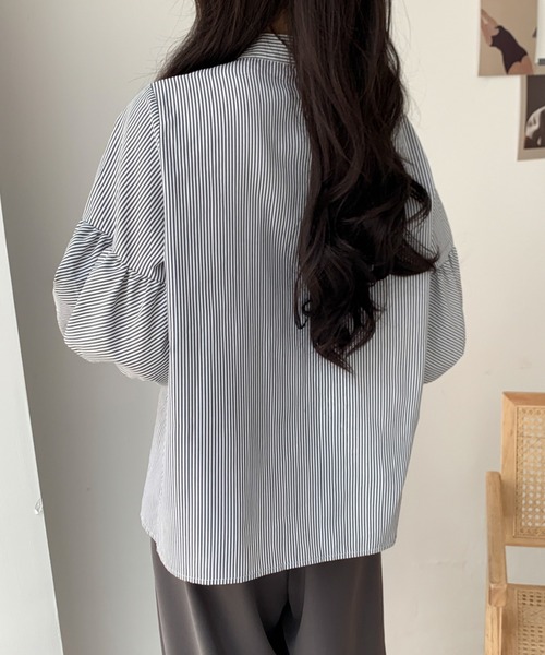 ABITOKYO(アビトーキョー)の「バルーンスリーブバンドカラーストライプ柄シャツ(シャツ/ブラウス・レディース・グリーン/ブルー/ブラック・M/L)」の19枚目の写真