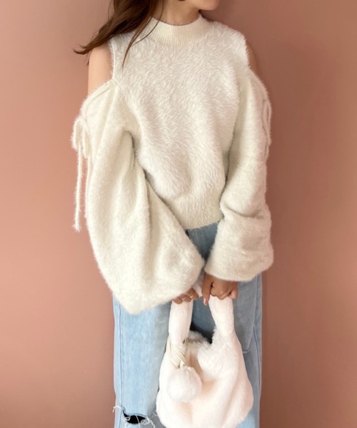 one after another NICE CLAUP（ワンアフターアナザーナイスクラップ）の「マルチWAYフェザーニット（ニット/セーター・レディース・ブラウン/ピンク/アイボリー/モカ・FREE）」の16枚目の写真