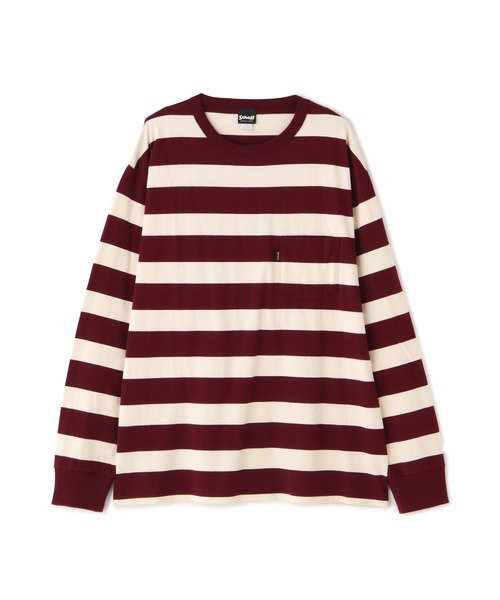 schott（ショット）の「Schott/ショット/WIDE BORDER POCKET T-SHIRT/ワイドボーダー ポケットTシャツ（Tシャツ/カットソー・メンズ・ネイビー/その他4/ブラック/その他/ワイン・2XL/XL/M/L）」の3枚目の写真