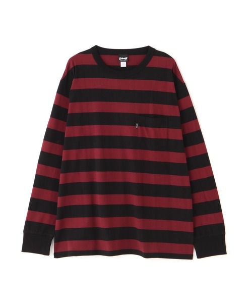 schott（ショット）の「Schott/ショット/WIDE BORDER POCKET T-SHIRT/ワイドボーダー ポケットTシャツ（Tシャツ/カットソー・メンズ・ネイビー/その他4/ブラック/その他/ワイン・2XL/XL/M/L）」の4枚目の写真