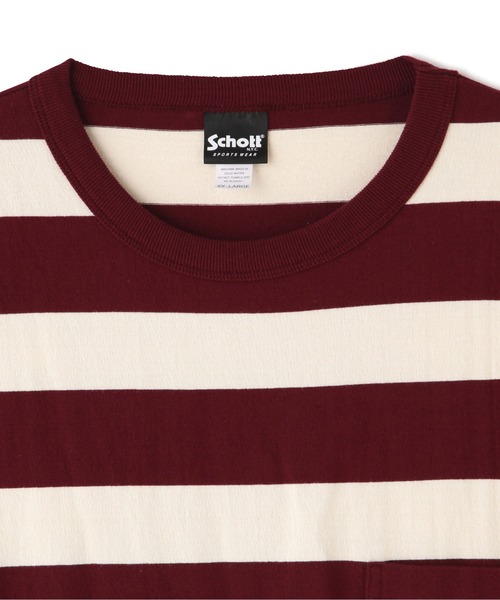 schott（ショット）の「Schott/ショット/WIDE BORDER POCKET T-SHIRT/ワイドボーダー ポケットTシャツ（Tシャツ/カットソー・メンズ・ネイビー/その他4/ブラック/その他/ワイン・2XL/XL/M/L）」の17枚目の写真