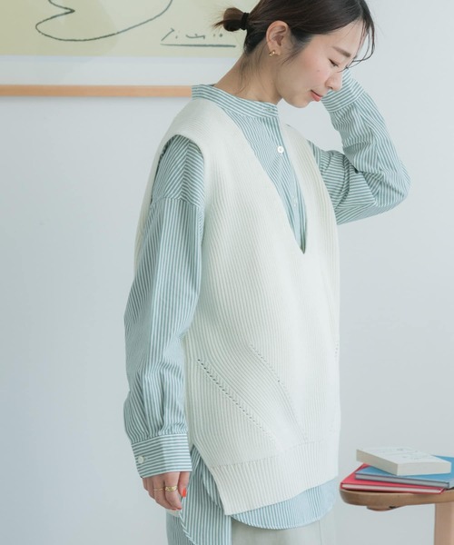 FORK&SPOON（フォークアンドスプーン）の「FORK&SPOON　ハイツイスト両畦ベスト（ベスト・レディース・オフホワイト/ネイビー・1）」の16枚目の写真