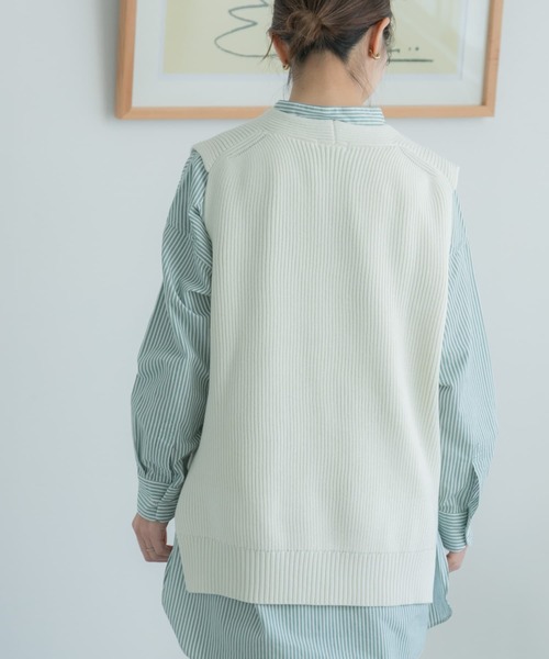 FORK&SPOON（フォークアンドスプーン）の「FORK&SPOON　ハイツイスト両畦ベスト（ベスト・レディース・オフホワイト/ネイビー・1）」の19枚目の写真