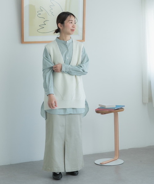 FORK&SPOON（フォークアンドスプーン）の「FORK&SPOON　ハイツイスト両畦ベスト（ベスト・レディース・オフホワイト/ネイビー・1）」の20枚目の写真