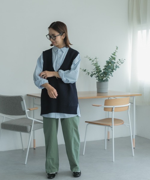 FORK&SPOON（フォークアンドスプーン）の「FORK&SPOON　ハイツイスト両畦ベスト（ベスト・レディース・オフホワイト/ネイビー・1）」の12枚目の写真