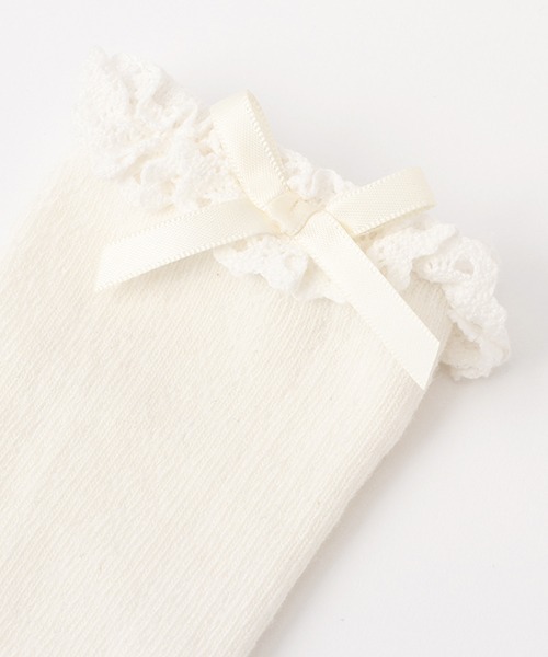 petit main（プティマイン）の「入卒リボン付きハイソックス（ソックス/靴下・キッズ・オフホワイト/ネイビー・S/M/L）」の3枚目の写真