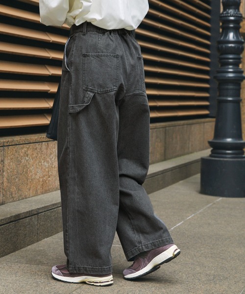 MONO-MART LADY'S（モノマートレディース）の「ハイウエストワイドストレートペインターパンツ（デニムパンツ・レディース・インディゴブルー/グレー/サックスブルー/カーキ・S/M）」の21枚目の写真