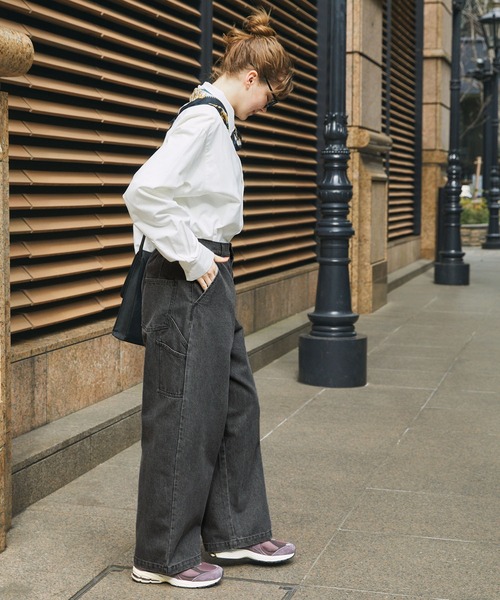 MONO-MART LADY'S（モノマートレディース）の「ハイウエストワイドストレートペインターパンツ（デニムパンツ・レディース・インディゴブルー/グレー/サックスブルー/カーキ・S/M）」の17枚目の写真