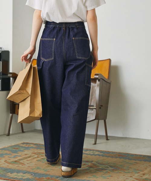 MONO-MART LADY'S（モノマートレディース）の「ハイウエストワイドストレートペインターパンツ（デニムパンツ・レディース・インディゴブルー/グレー/サックスブルー/カーキ・S/M）」の20枚目の写真