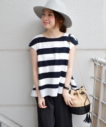 SHIPS for women | カノコボーダー布帛コンビ◇(Tシャツ/カットソー)