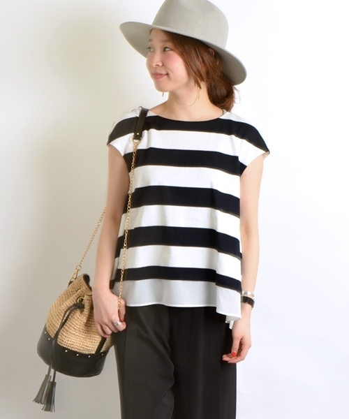 SHIPS for women（シップスフォーウィメン）の「★★カノコボーダー布帛コンビ◇（Tシャツ/カットソー・レディース・ブラック/ベージュ/キャメル・38/36）」の11枚目の写真