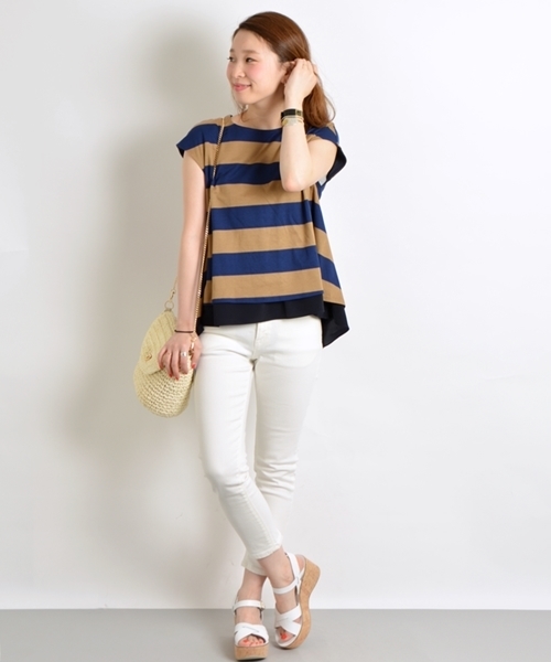 SHIPS for women（シップスフォーウィメン）の「★★カノコボーダー布帛コンビ◇（Tシャツ/カットソー・レディース・ブラック/ベージュ/キャメル・38/36）」の12枚目の写真