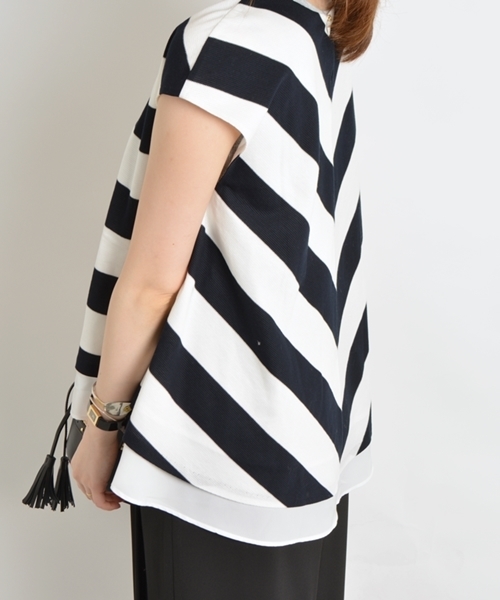 SHIPS for women（シップスフォーウィメン）の「★★カノコボーダー布帛コンビ◇（Tシャツ/カットソー・レディース・ブラック/ベージュ/キャメル・38/36）」の7枚目の写真