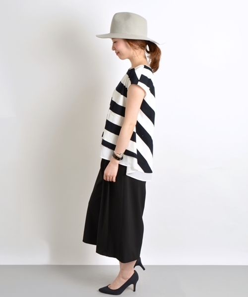 SHIPS for women（シップスフォーウィメン）の「★★カノコボーダー布帛コンビ◇（Tシャツ/カットソー・レディース・ブラック/ベージュ/キャメル・38/36）」の8枚目の写真