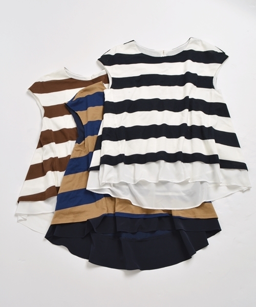 SHIPS for women（シップスフォーウィメン）の「★★カノコボーダー布帛コンビ◇（Tシャツ/カットソー・レディース・ブラック/ベージュ/キャメル・38/36）」の10枚目の写真