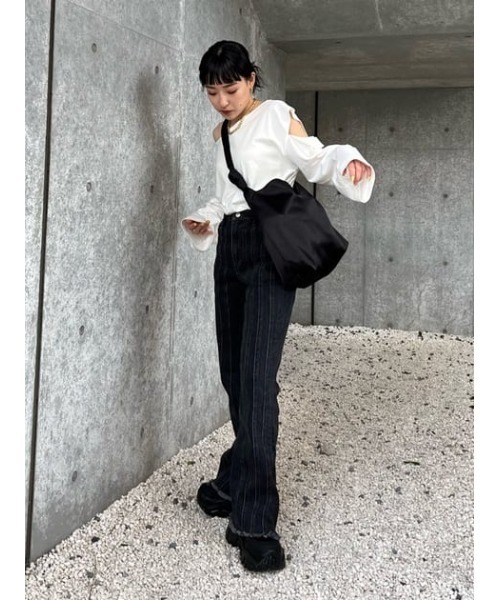 SLY（スライ）の「JW STRIPE PATCHWORK FLARE PT-E ジャスト