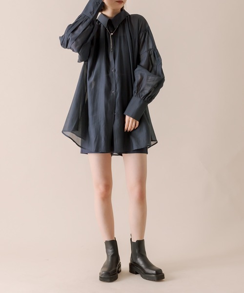 mline（エムライン）の「[mline]シアーギャザーシャツ（シャツ/ブラウス・レディース・ネイビー/グレー/オフホワイト/パープル・FREE）」の14枚目の写真