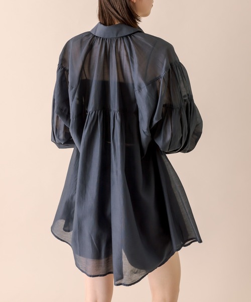 mline（エムライン）の「[mline]シアーギャザーシャツ（シャツ/ブラウス・レディース・ネイビー/グレー/オフホワイト/パープル・FREE）」の16枚目の写真