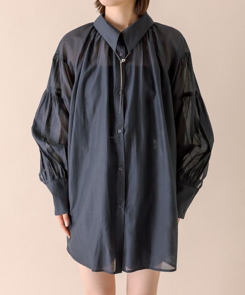 mline（エムライン）の「[mline]シアーギャザーシャツ（シャツ/ブラウス・レディース・ネイビー/グレー/オフホワイト/パープル・FREE）」の17枚目の写真