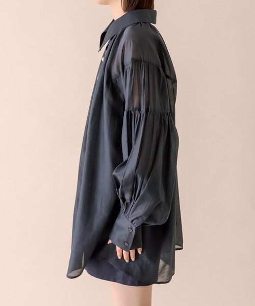 mline（エムライン）の「[mline]シアーギャザーシャツ（シャツ/ブラウス・レディース・ネイビー/グレー/オフホワイト/パープル・FREE）」の18枚目の写真