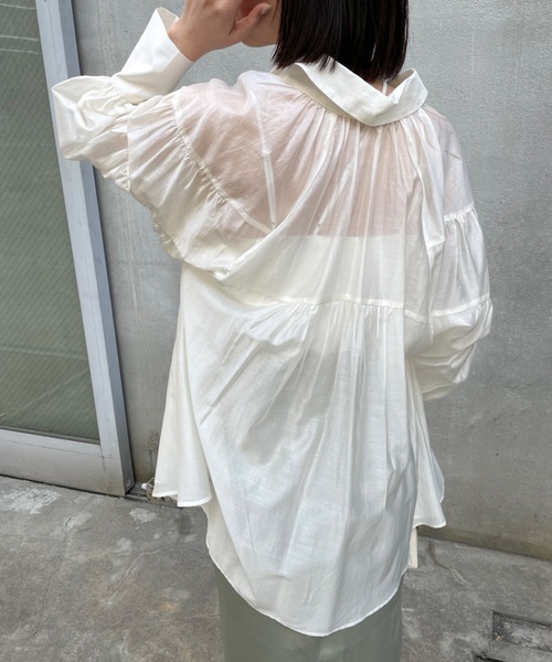 mline（エムライン）の「[mline]シアーギャザーシャツ（シャツ/ブラウス・レディース・ネイビー/グレー/オフホワイト/パープル・FREE）」の5枚目の写真