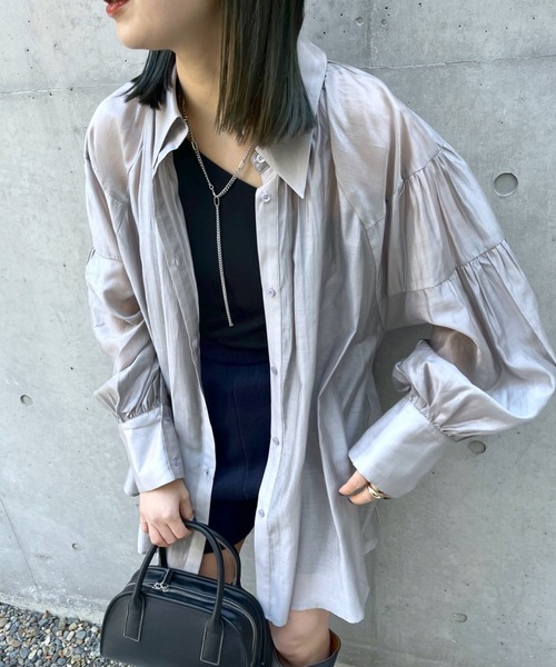 mline（エムライン）の「[mline]シアーギャザーシャツ（シャツ/ブラウス・レディース・ネイビー/グレー/オフホワイト/パープル・FREE）」の8枚目の写真