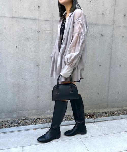 mline（エムライン）の「[mline]シアーギャザーシャツ（シャツ/ブラウス・レディース・ネイビー/グレー/オフホワイト/パープル・FREE）」の9枚目の写真