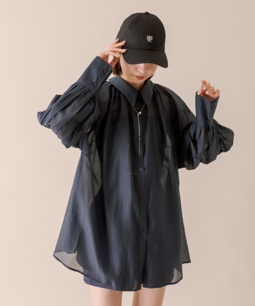 mline（エムライン）の「[mline]シアーギャザーシャツ（シャツ/ブラウス・レディース・ネイビー/グレー/オフホワイト/パープル・FREE）」の12枚目の写真