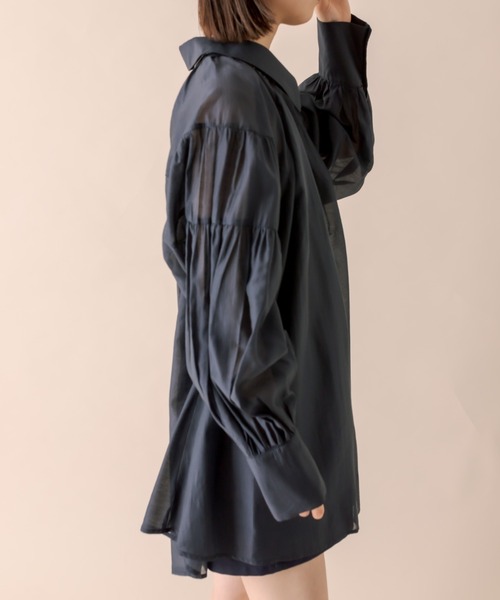 mline（エムライン）の「[mline]シアーギャザーシャツ（シャツ/ブラウス・レディース・ネイビー/グレー/オフホワイト/パープル・FREE）」の13枚目の写真