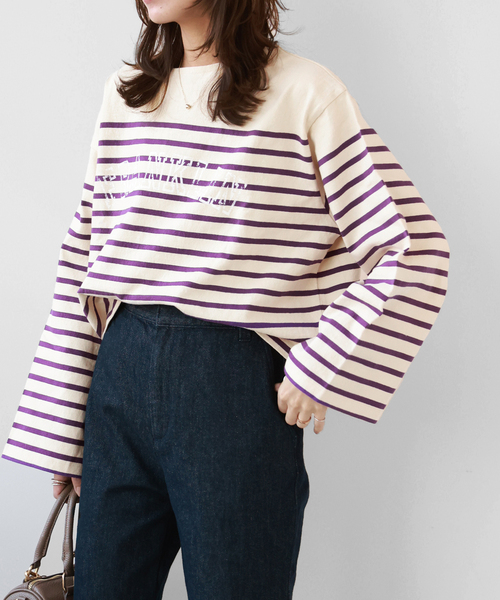 JOURNAL STANDARD relume（ジャーナルスタンダード　レリューム）の「LOGOボーダープルオーバー（Tシャツ/カットソー・レディース・ネイビー/ブルー系その他/パープル・FREE）」の3枚目の写真