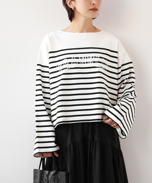 JOURNAL STANDARD relume（ジャーナルスタンダード　レリューム）の「LOGOボーダープルオーバー（Tシャツ/カットソー・レディース・ネイビー/ブルー系その他/パープル・FREE）」の4枚目の写真